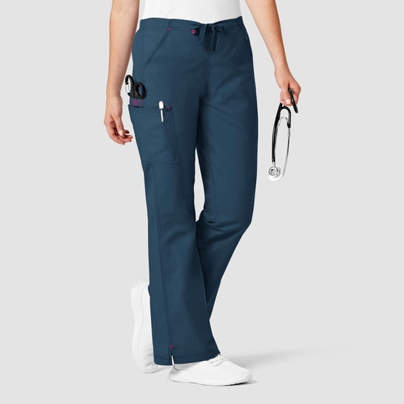 Wink WonderFLEX Grace - Women's Flare Leg Cargo Scrub Pant, Caribbean Blue, M Petite
