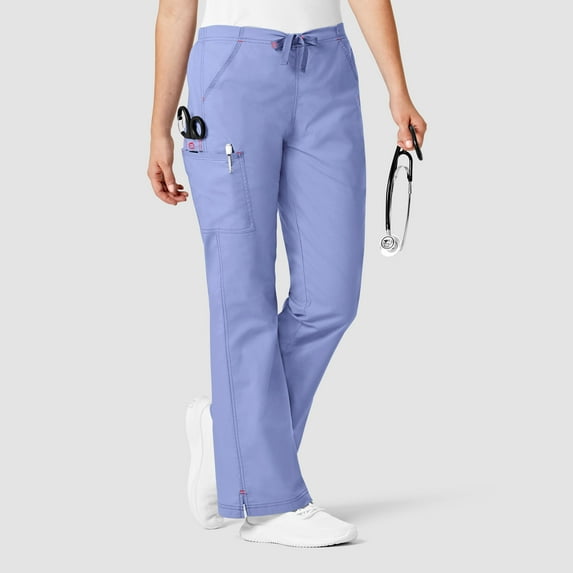 Wink WonderFLEX Grace - Women's Flare Leg Cargo Scrub Pant, Ceil Blue, S Petite