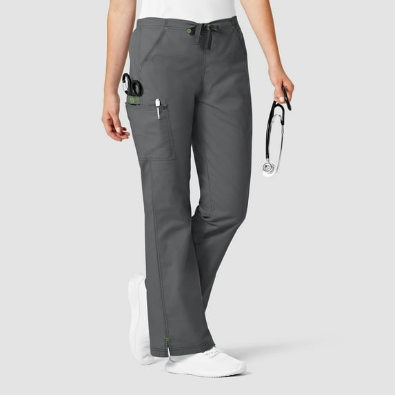 Wink WonderFLEX Grace - Women's Flare Leg Cargo Scrub Pant, Charcoal, XXS Petite