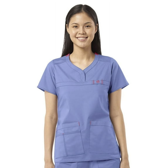 Wink WonderFLEX Patience - Women's Curved Notch Neck Scrub Top, Ceil Blue, XL