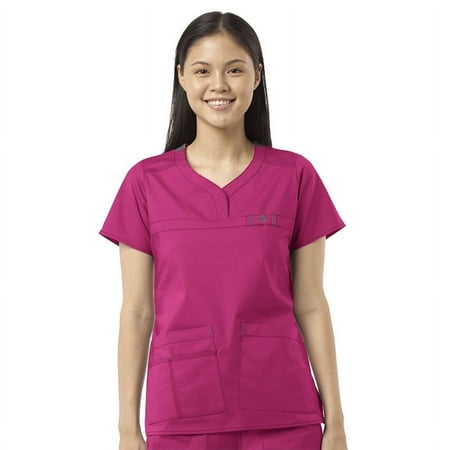 Wink WonderFLEX Patience - Women's Curved Notch Neck Scrub Top, Hot Pink, M Regular