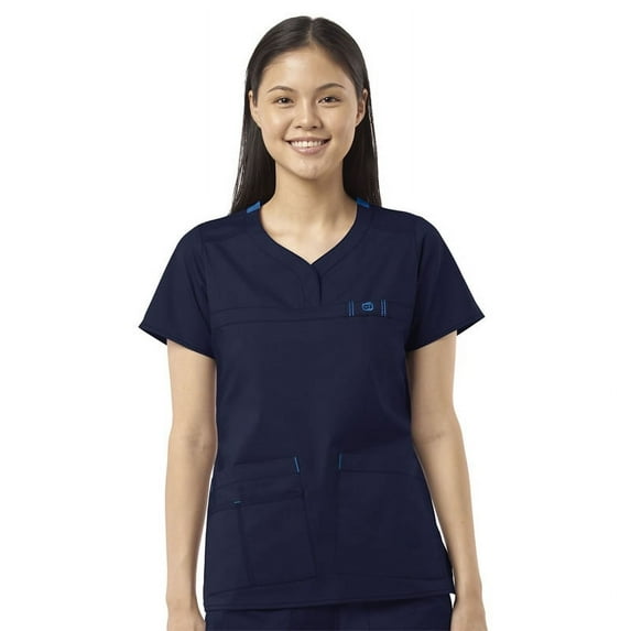 Wink WonderFLEX Patience - Women's Curved Notch Neck Scrub Top, Navy, 3X Womens Plus