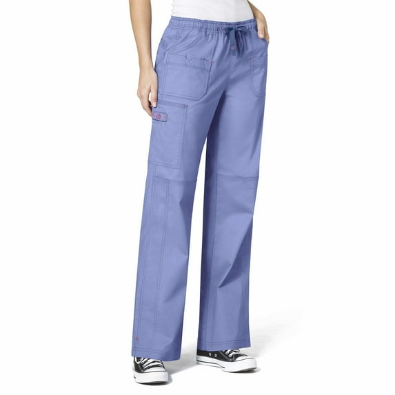 Wink WonderFLEX Women's Faith Multi-Pocket Cargo Scrub Pant, Ceil Blue, XS Petite