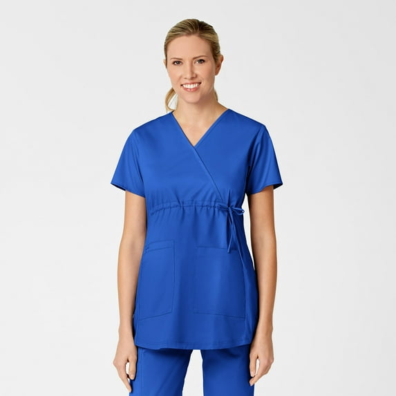 Wink WonderWORK Maternity Mock Wrap Scrub Top, Royal, S Regular