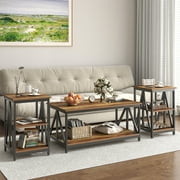 Winkalon 3-Piece Coffee Table Set with Coffee Table and 2 End Tables,Modern Living Room Table Set with Metal Frame for Apartment Home Office,Brown