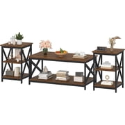 Winkalon 3-Piece Coffee Table Set with Coffee Table and 2 End Tables,Modern Living Room Table Set with Metal Frame for Apartment Home Office,Retro
