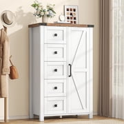 Winkalon 5 Drawers Dresser Chests for Home Bedroom, Farmhouse Wood Rustic Tall Chest of Drawers, Pull Storage Cabinet,White