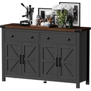 Winkalon 55 Kitchen Sideboard Buffet Cabinet, 4-Doors 2-Drawers Farmhouse Storage Cabinet with Adjustable Shelves, Black