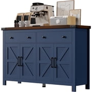 Winkalon 55 Kitchen Sideboard Buffet Cabinet, 4-Doors 2-Drawers Farmhouse Storage Cabinet with Adjustable Shelves, Blue