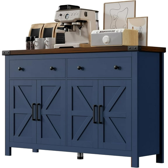 Winkalon 55'' Kitchen Sideboard Buffet Cabinet, 4-Doors 2-Drawers Farmhouse Storage Cabinet with Adjustable Shelves, Blue