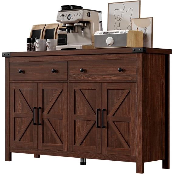 Winkalon 55'' Kitchen Sideboard Buffet Cabinet, 4-Doors 2-Drawers Farmhouse Storage Cabinet with Adjustable Shelves, Cherry