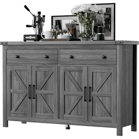 Winkalon 55'' Kitchen Sideboard Buffet Cabinet, 4-Doors 2-Drawers Farmhouse Storage Cabinet with Adjustable Shelves, Grey