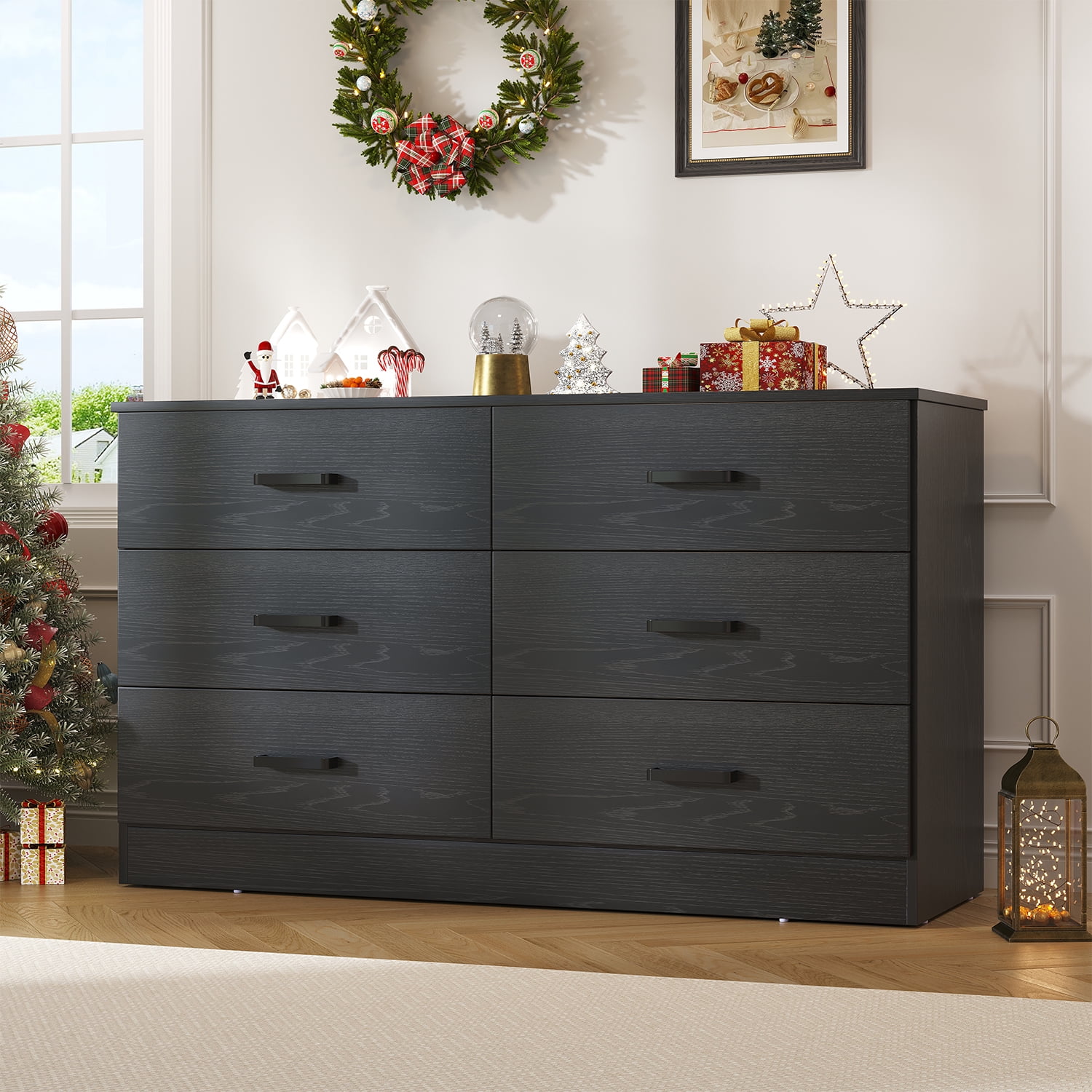 Winkalon BIG HOME 6-Drawer Dresser - Black Wood Storage Cabinet with ...