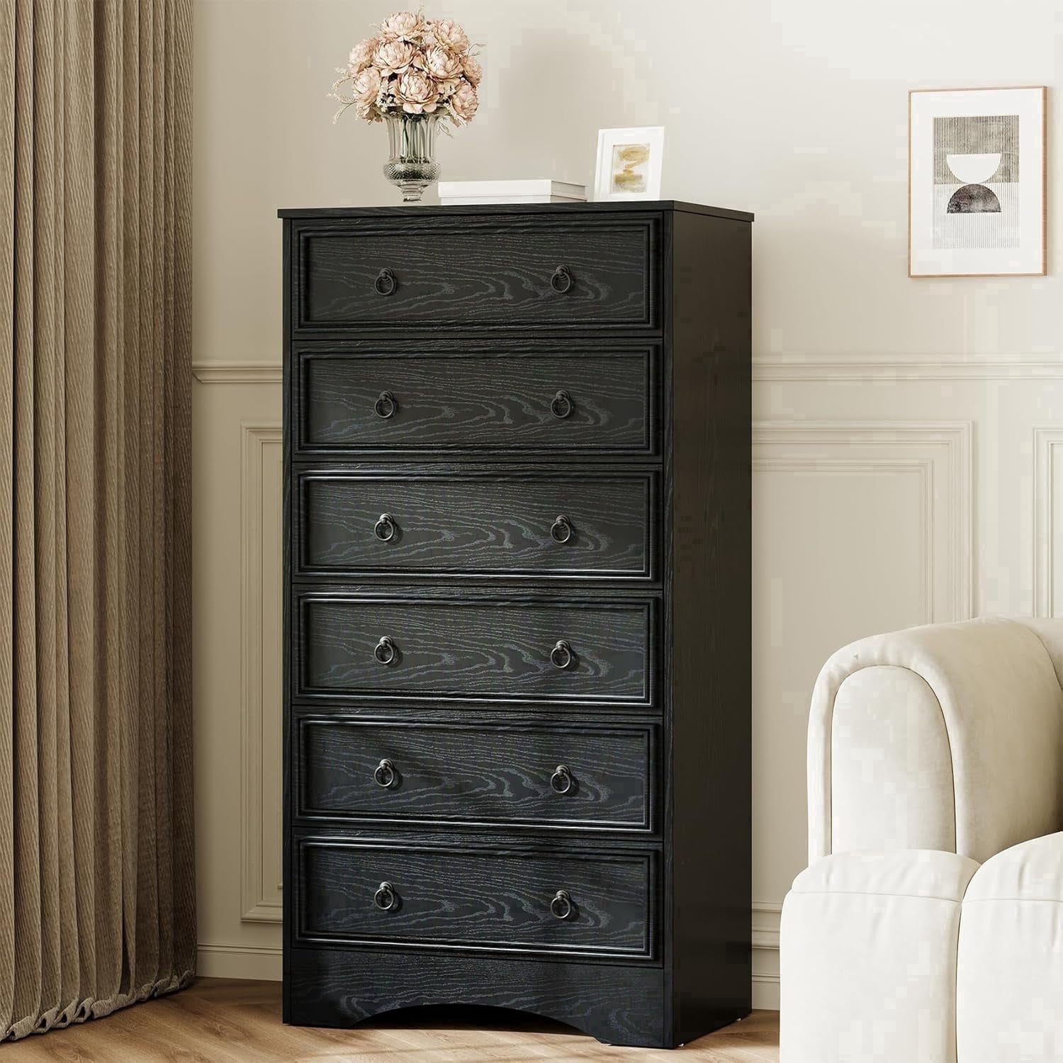 Winkalon 6 Drawer Dresser for Bedroom, Chest of Drawers Wood Storage Cabinet for Living Room,Black