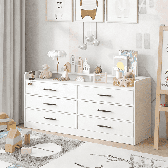 Winkalon 6 Drawer Dresser for Bedroom,Chest of Drawers with Metal handles,Dresser for Closet,Kids,White