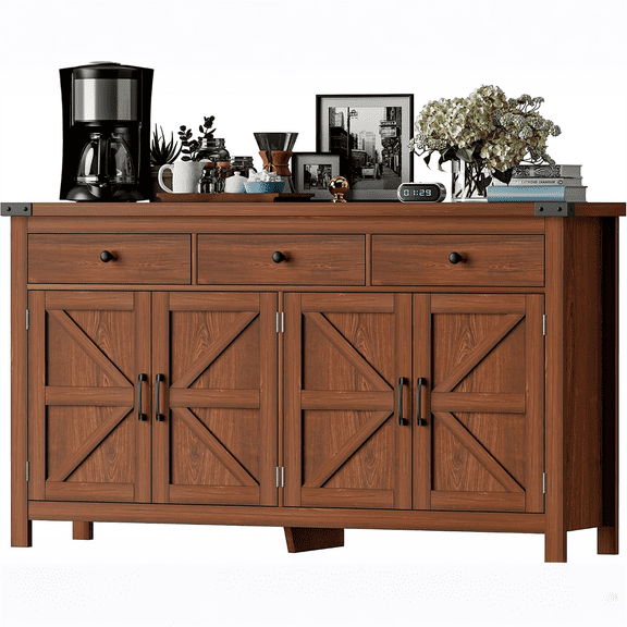 Winkalon 63'' Kitchen Sideboard Buffet Cabinet, 4-Doors 3-Drawers Farmhouse Storage Cabinet with Adjustable Shelves for Kitchen, Dining Room, Living Room