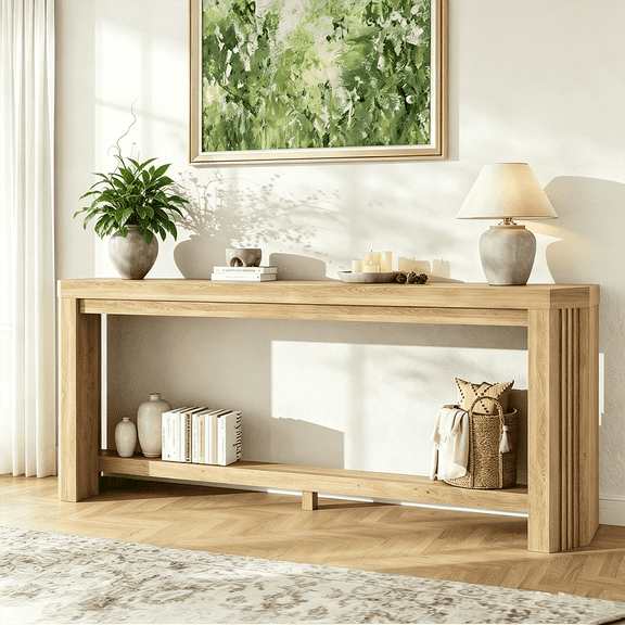 Winkalon 70.9-inch Extra Long Console Table for Entryway, Farmhouse Sofa Console Behind Couch, Entry Table for Hallway, Natural Oak
