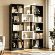 Winkalon 70" Expandable Bookshelf, 5 Tier Wood Corner Bookcase for Small Space, Bedroom, Living Room, Home Office, Black