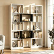 Winkalon 70" Expandable Bookshelf, 5 Tier Wood Corner Bookcase for Small Space, Bedroom, Living Room, Home Office, White