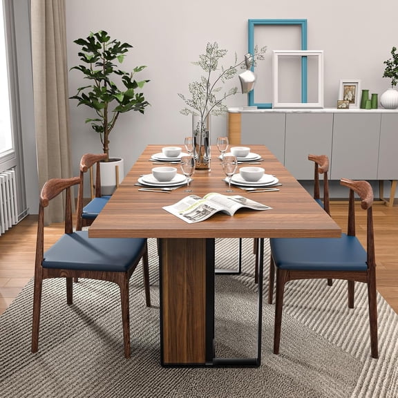 Winkalon 71" Modern Farmhouse Dining Table for 6-8 Person, Rectangular Wood Dining Table with Foot Pad, Kitchen Table for Dining Room, Gathering, Kitchen,Brown