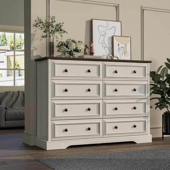 Winkalon 8 Drawer Horizontal Dresser for Bedroom, Modern White Chest of Drawers Wood Storage Cabinet for Living Room, White