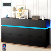 Winkalon 9 Drawer Dresser with LED Lights and Charging Station, Modern Wood Chest Organizer for Bedroom, Living Room, Hallway ,Black