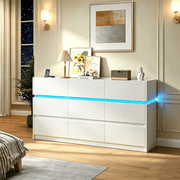 Winkalon 9 Drawer Dressers for Bedroom with LED Light,Wood Chests of Drawers with Charging Station for Bedroom, Living Room, Entryway, Hallway,White