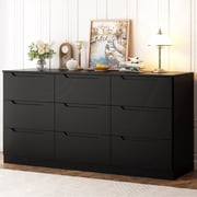 Winkalon 9 Drawers Double Dresser, Modern Wood Dresser Chest of Drawers with Large Storage Space for Bedroom,Living Room, Hallway, Black