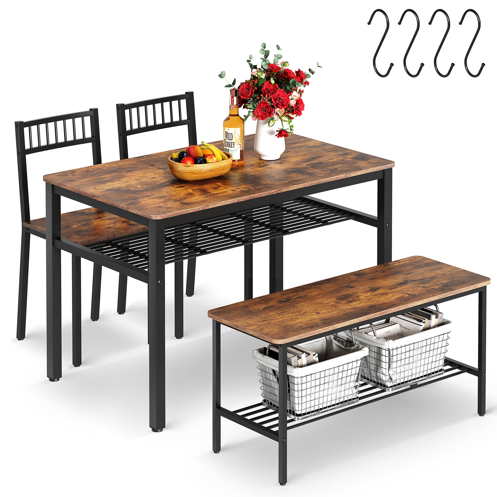 Winkalon Dining Table Set for 4,Wooden Kitchen Table Set with Storage