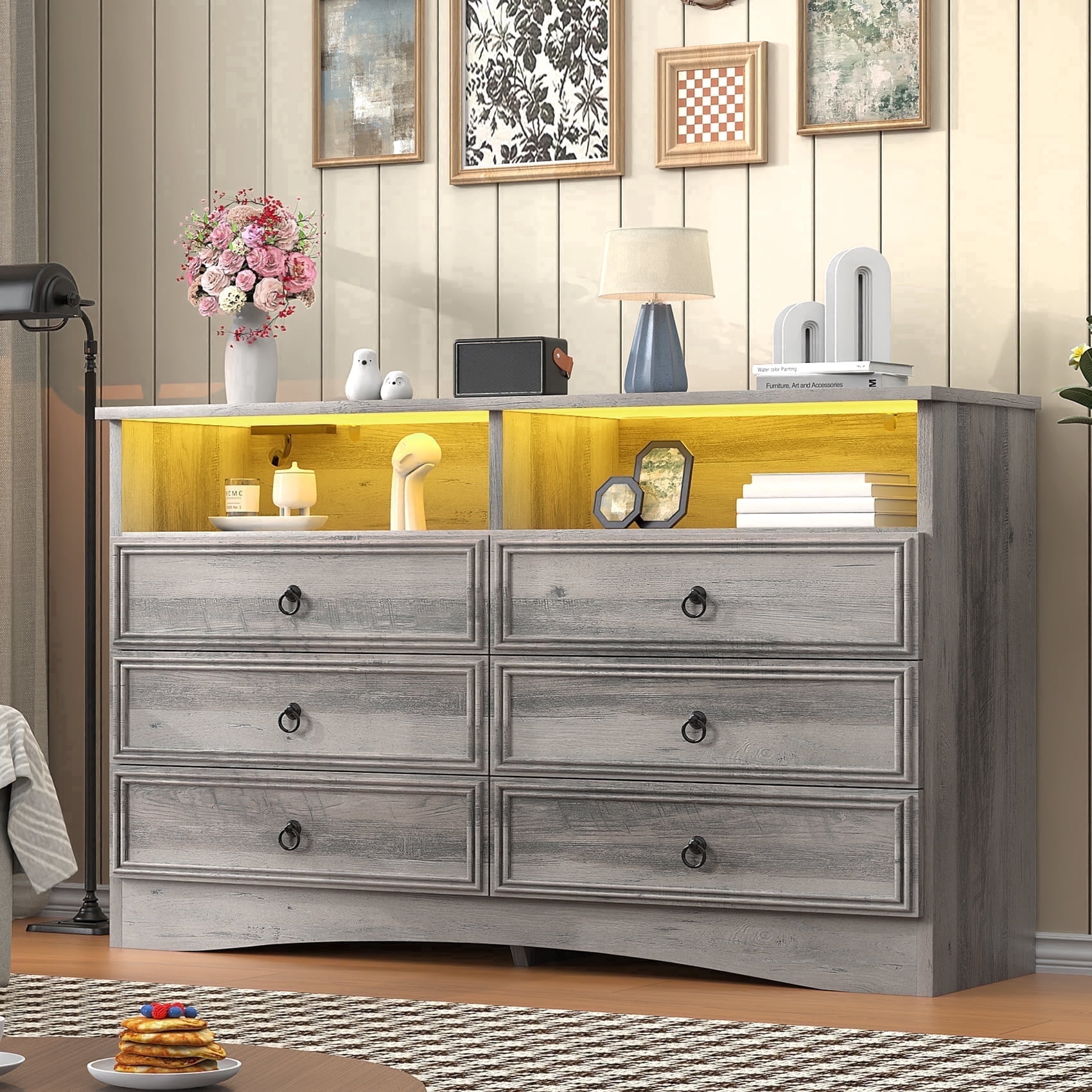 grey dresser with led lights Winkalon Dressers for Bedroom 6 Drawer and Power Outlets,Gray fit flare dress