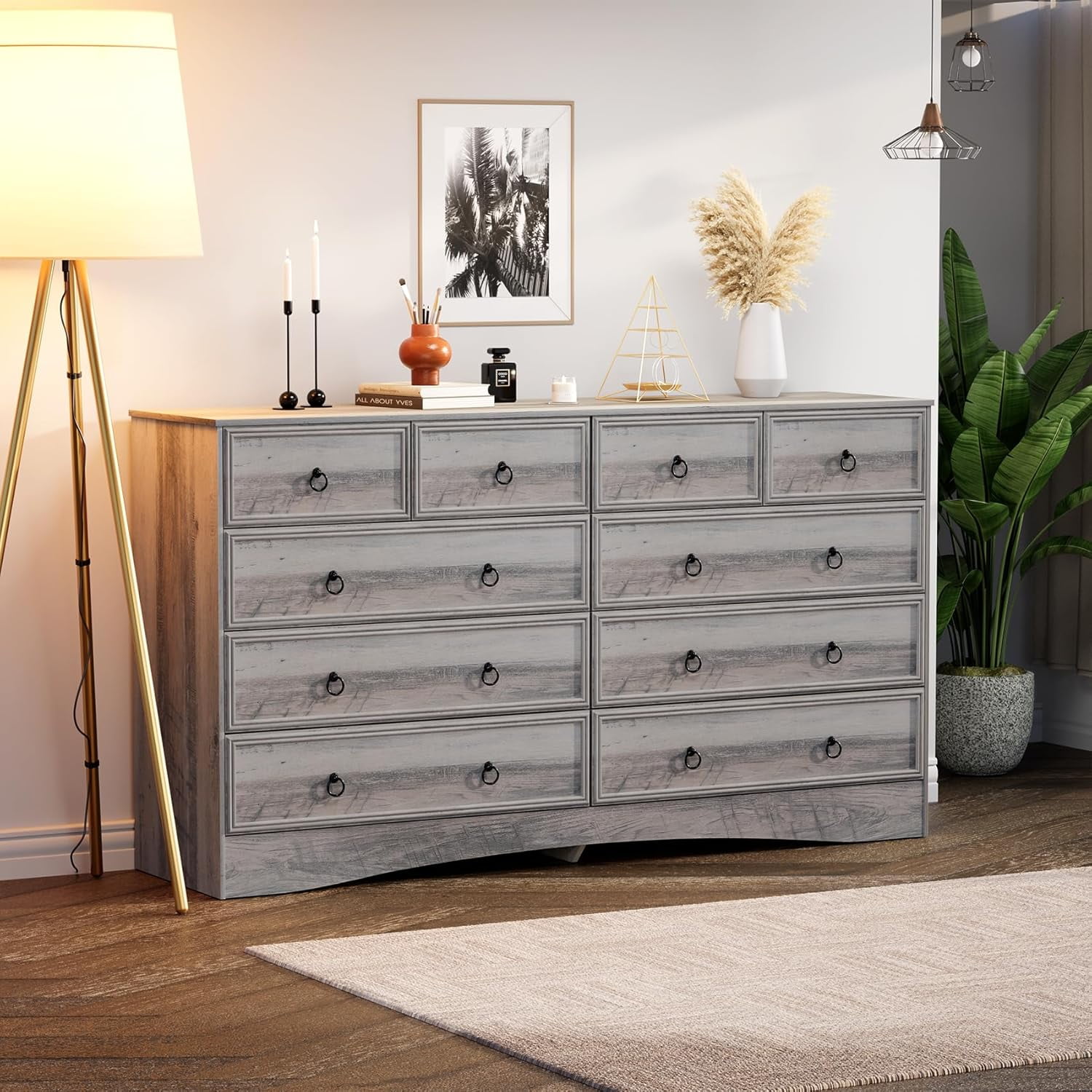 Winkalon Farmhouse 10 Drawer Dresser, 55" Long Dressers for Bedroom ...