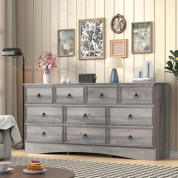 Winkalon Farmhouse 10 Drawer Dresser, 63 inch Long Dressers for Bedroom, Chest of Drawers Closet Organizers and Storage Clothes for Living Room