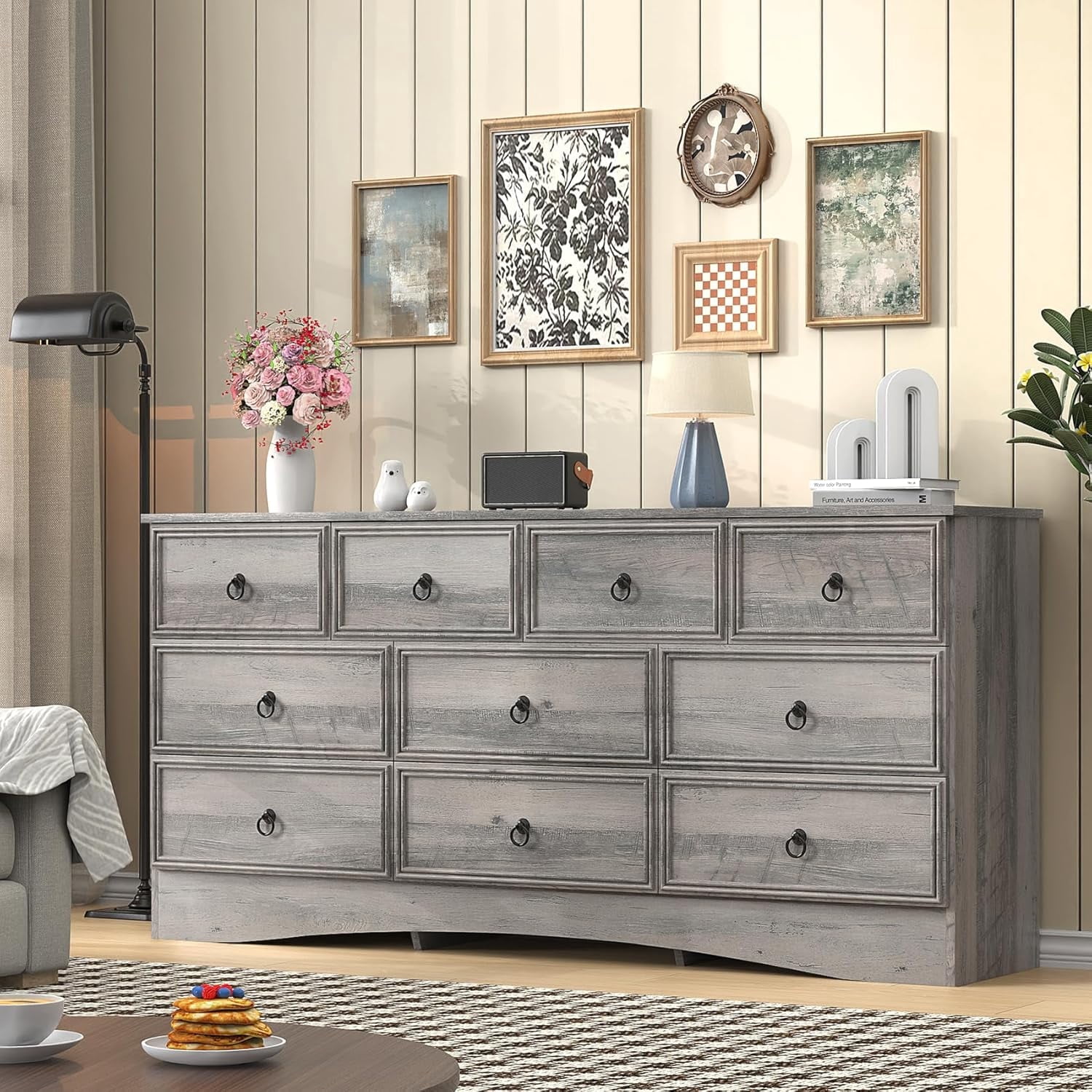 Winkalon Farmhouse 10 Drawer Dresser, 63" Long Dressers for Bedroom, Chest  of Drawers Closet Organizers and Storage Clothes for Living Room, Hallway,  ...