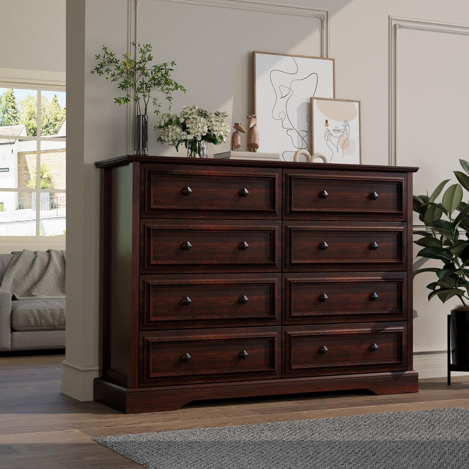Winkalon Farmhouse 8 Drawer Dresser for Bedroom, 53.9 Inch Wide Modern Wood  Chest of Drawers for Bedroom, Living Room, Cherry - Walmart.com