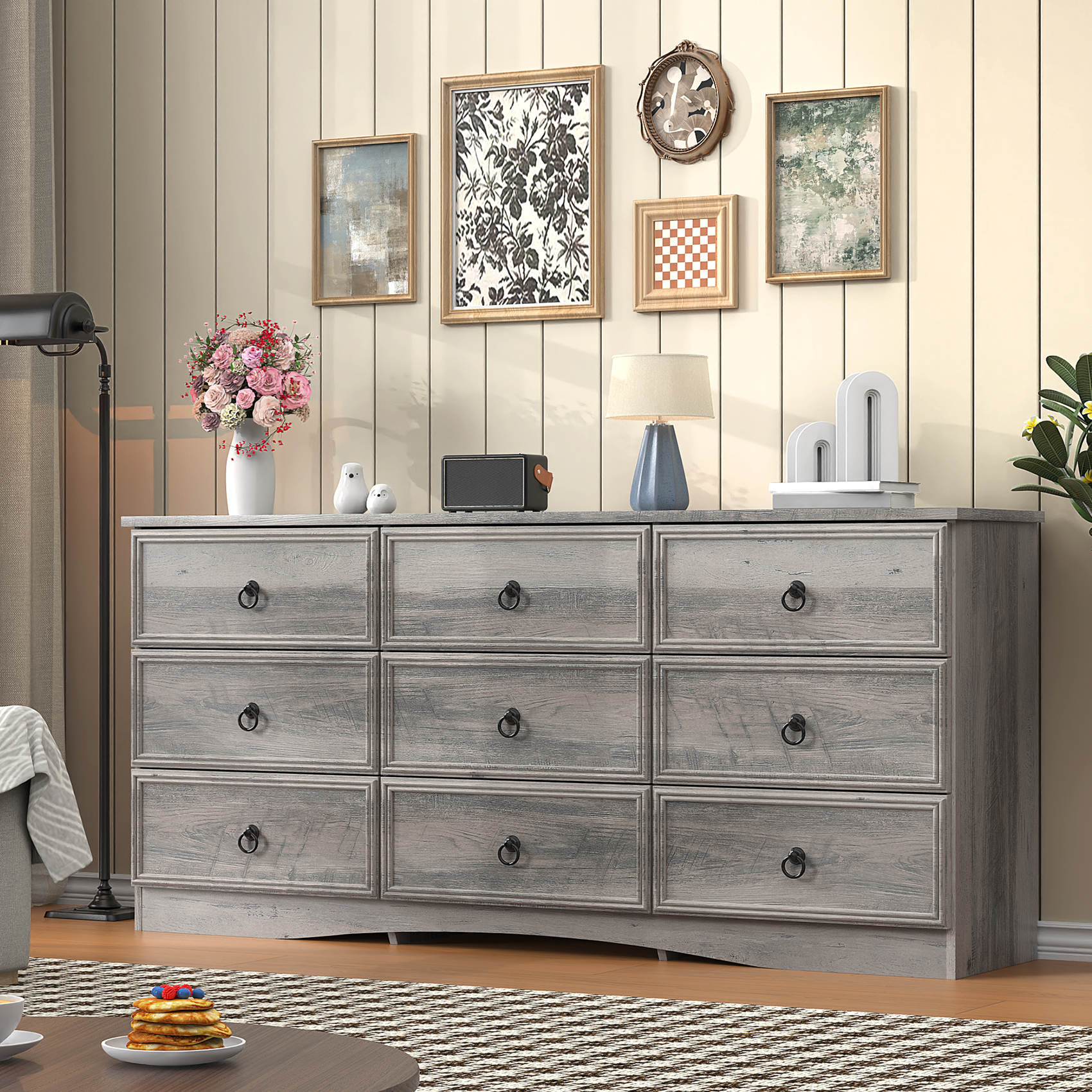Winkalon Gray Dresser for Bedroom, Modern Farmhouse Wide 9 Drawer Dresser,  Wood Chest of Drawers for Living Room, Bedroom, Hallway - Walmart.com