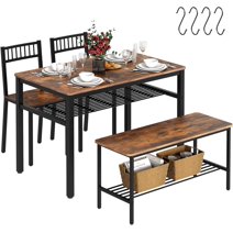 Walsunny 4 Piece Dining Table Set , Kitchen Table with Bench and 2