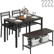 Winkalon Kitchen Table and 2 Chairs for 4 with Bench,Rustic 4 Piece Dining Table Set for Small Space,Apartment,Grey