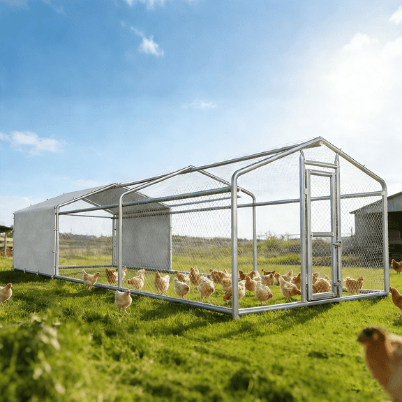 Winkalon Large Metal Chicken Coop Walk-in Poultry Cage Heavy Duty Chicken Runs Hen House for Yard with Waterproof and Anti-UV Cover for Outdoor Farm (9.7 W x 19.5 L x 6.4 H)