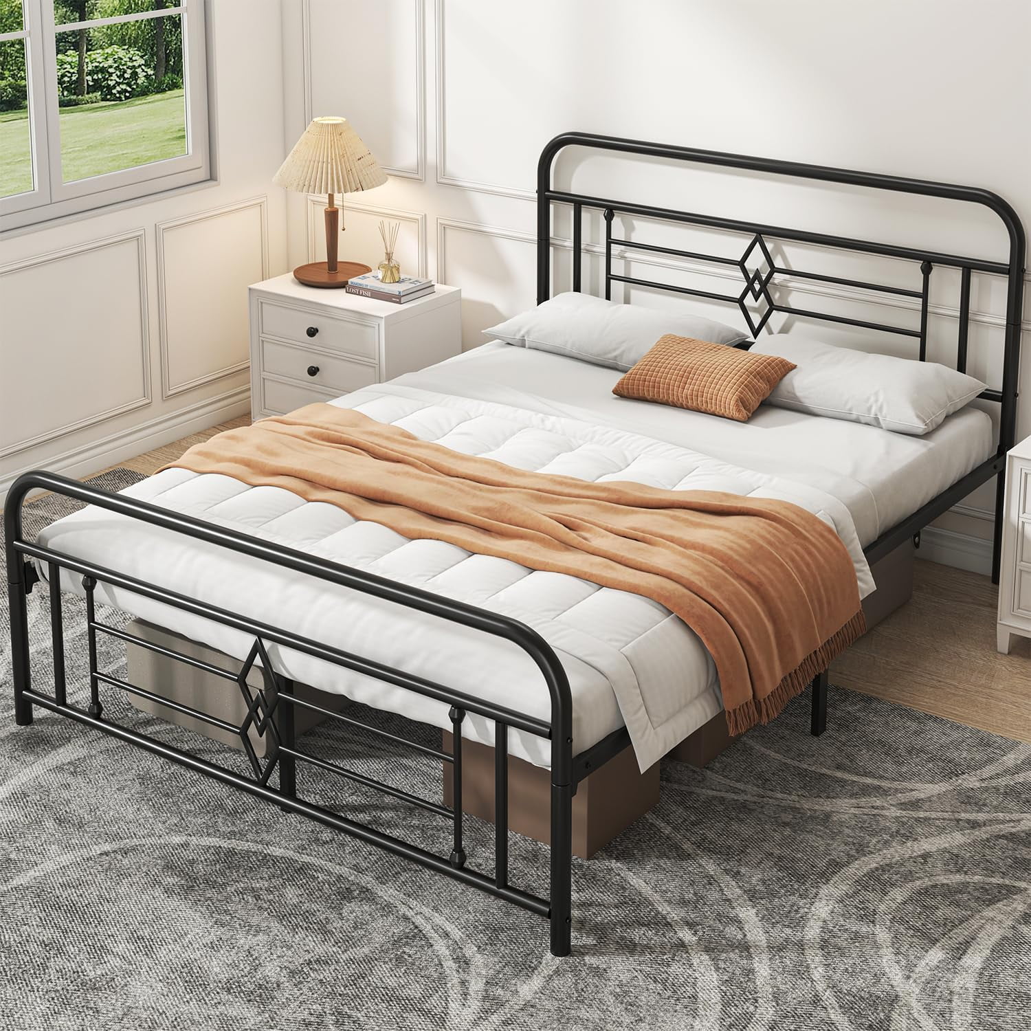 Winkalon Metal Full Bed Frame Slatted Bed Base with Headboard and