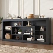 Winkalon Modern Farmhouse 7-Cube Storage Organizer Bookcase, 71  Wide Bookshelf, Large Floor Standing Cubby Shelf Unit with Anti-Tip Kit for Home Office, Living Room, Bedroom,Black
