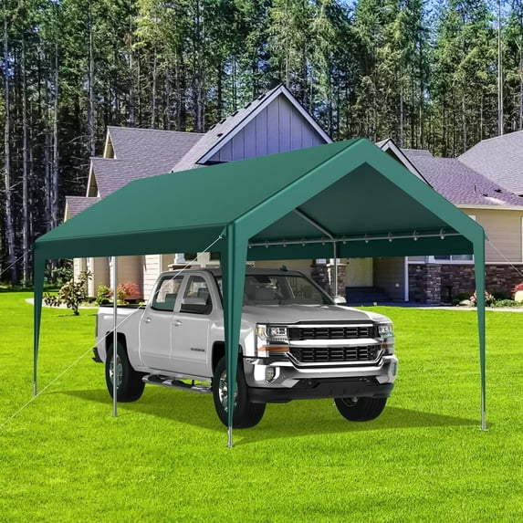 Winkalon Outdoor 10 x 20 ft Carport Shelter Storage Shed Steel Metal Peak Roof Anti-Snow Portable Garage Carport for Motorcycle, Boat or Garden Tools, Green