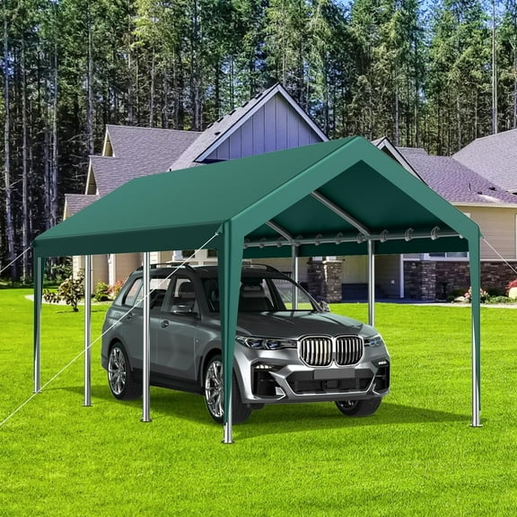 Winkalon Outdoor 12 x 20 ft Carport Shelter Storage Shed Steel Metal Peak Roof Anti-Snow Portable Garage Carport for Motorcycle, Boat or Garden Tools, Green