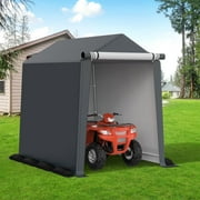 Winkalon Outdoor 6 x 8 ft Carport Shelter Storage Shed Steel Metal Peak Roof Anti-Snow Portable Garage Carport for Motorcycle, Boat or Garden Tools with 2 Roll up Doors & Vents, Grey