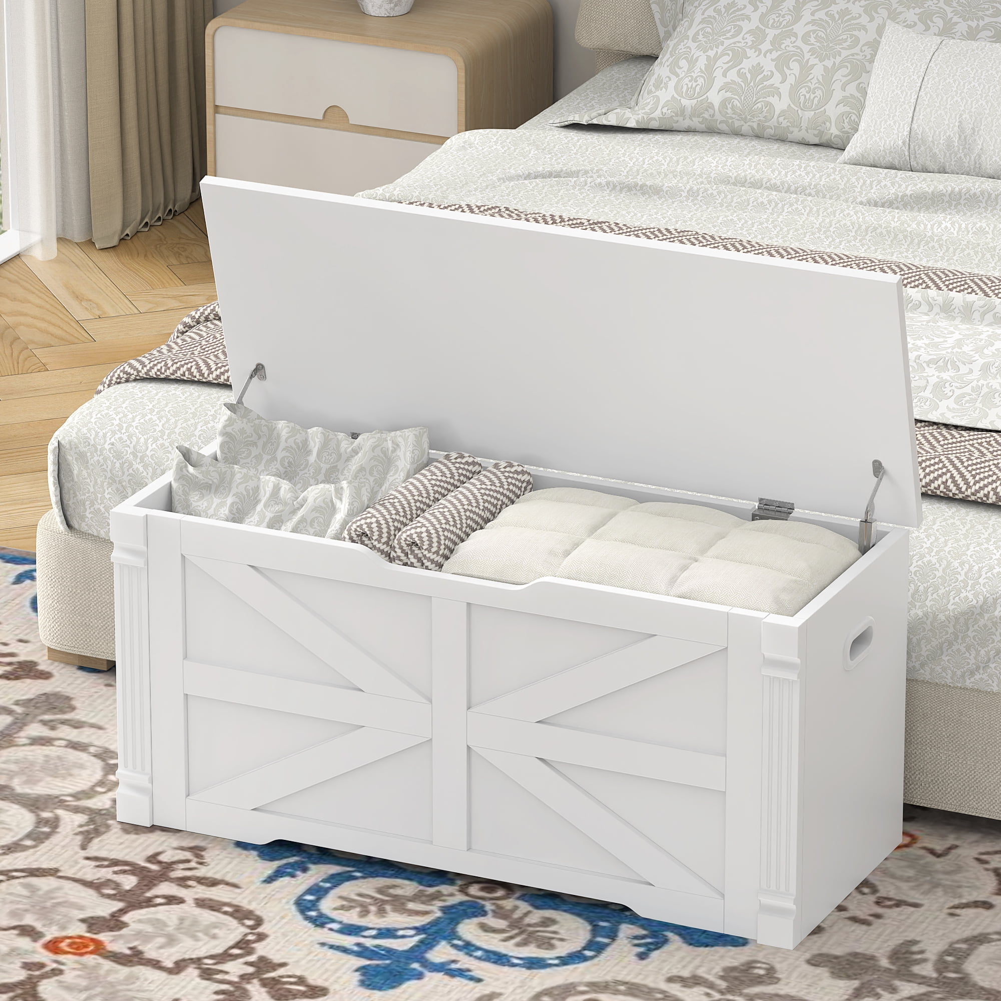 Winkalon Storage Bench, 39.3" Retro Wooden Storage Chest, Wooden Storage Trunk, Toy Chest with Lift Top, Multifunctional Entryway Organizer, for Entryway, Living Room