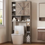 Winkalon Over The Toilet Storage Cabinet, Farmhouse Storage Cabinet Over Toilet with 2 Barn Doors & Toilet Paper Holder Stand,Home Space-Saving Toilet Rack for Bathroom,Restroom,Laundry