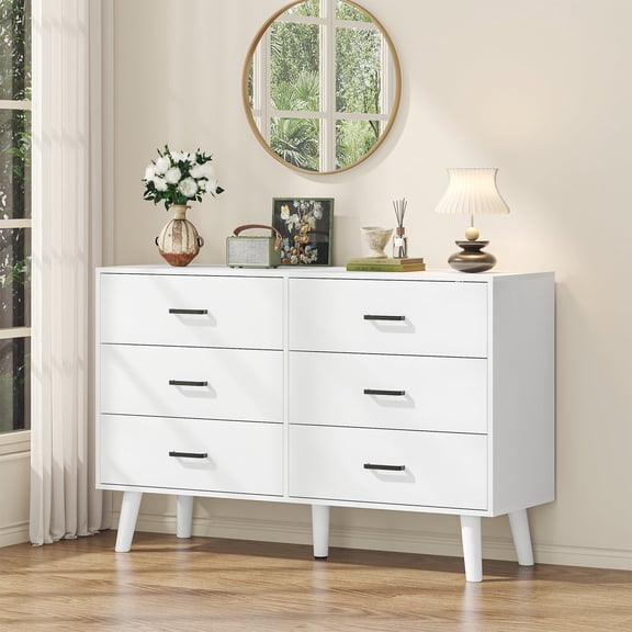 Winkalon White Dresser,6 Drawer Double Dresser for Bedroom,47.2'' Wooden Storage Cabinet for Living Room