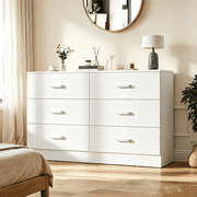 Winkalon White Dresser for Bedroom, 6 Drawer Dresser Chest of Drawers, Wood Dressers for Closet, Wide Modern Dressers for Living Room, Hallway, Entryway, TV Stand, White