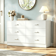 Winkalon White Dresser for Bedroom, 6 Drawer Dresser Chest of Drawers, Wood Dressers for Closet, Wide Modern Dressers for Living Room, Hallway, Entryway, TV Stand, White