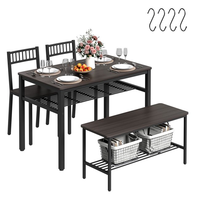 Winkalon Wooden 4 Piece Dining Table with 2 Chairs and Bench for
