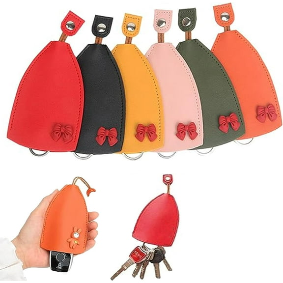 Winkey Protective Pull-Out Key Case – 6 PCS PU Leather Car Key Holder with Hidden Keychain, Large Capacity Stretchable Key Pouch for Men and Women